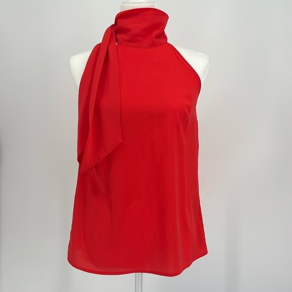 Banana Republic Factory Tie Neck Halter Top Women’s Size XS in Bright Red Orange - Picture 1 of 7